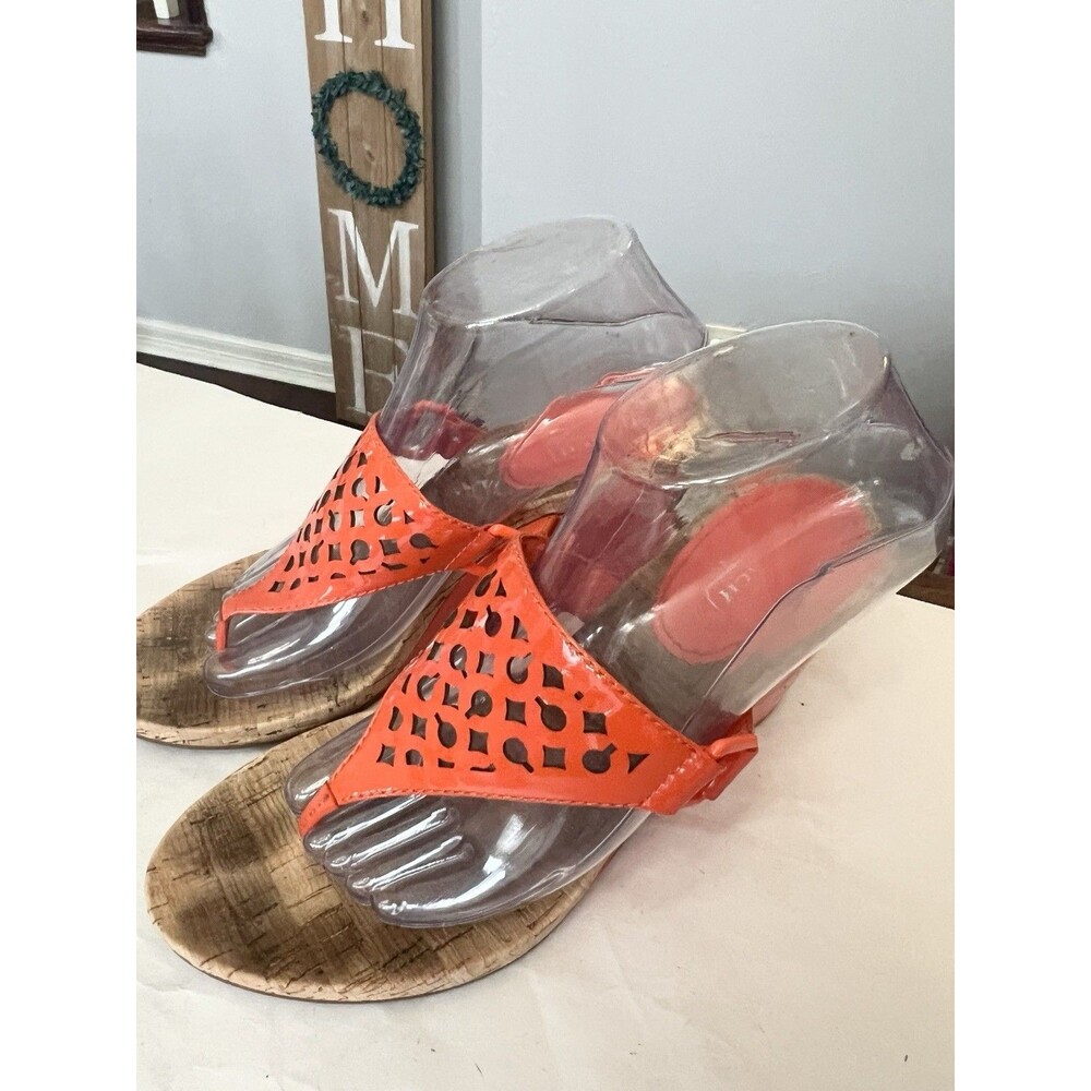 Coach Orange Brooke Art Patent Leather Signature Wedge Sandals Size 9 Shoes